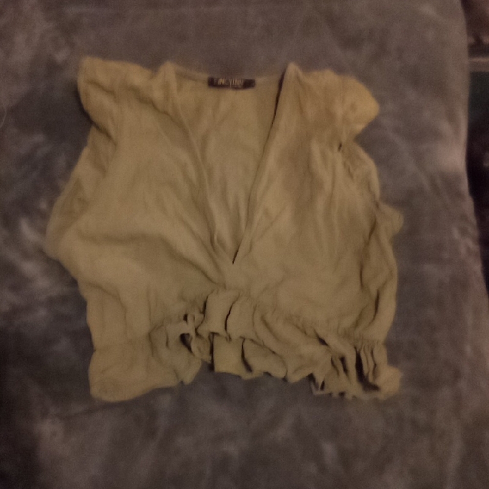 INC International Concepts Cream Ruffled Sleeveless Blouse